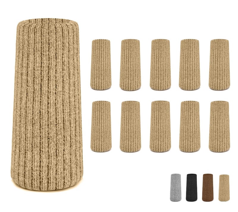 IAMZAY 48 Pcs Khaki Premium Chair Leg Socks Protectors for Hardwood Floors - Do not Easily Fall Off - Very Easy to Put on - Fits All Leg Shapes - High Elastic Bar Stool Leg Covers - Furniture Pads - Image 1